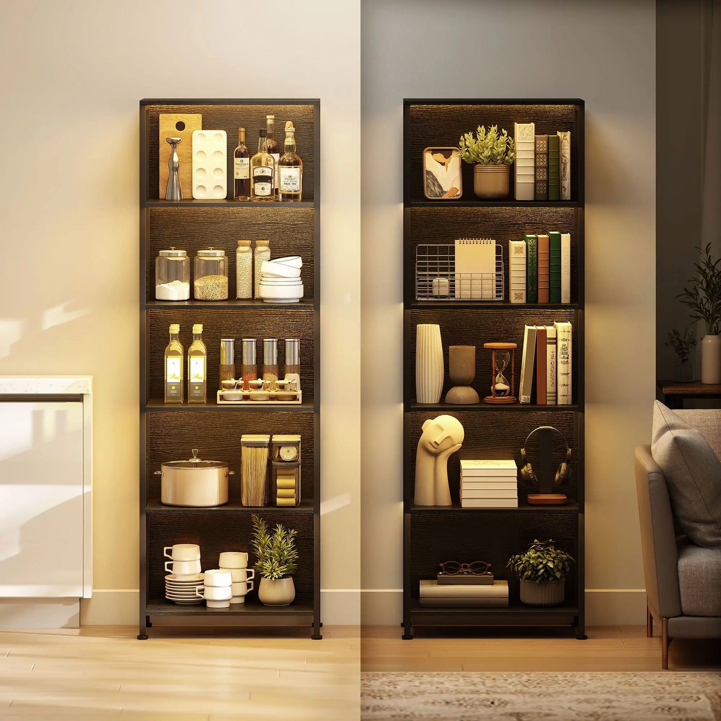 5-Tier Bookshelf With LED Lights, Metal Frame, Black Display Bookshelves at Gallery Canada