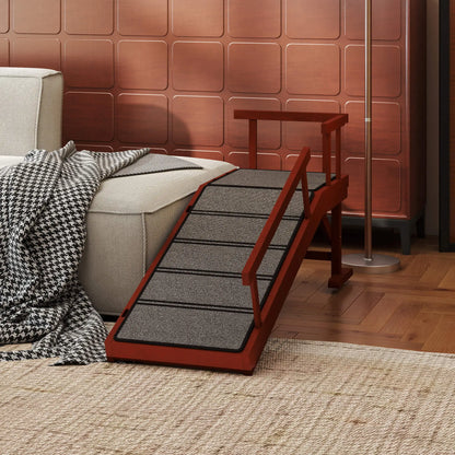 Wooden Dog Ramp, 49" Long, Non-Slip Rug, Removable Guardrails, Brown Dog Stairs at Gallery Canada