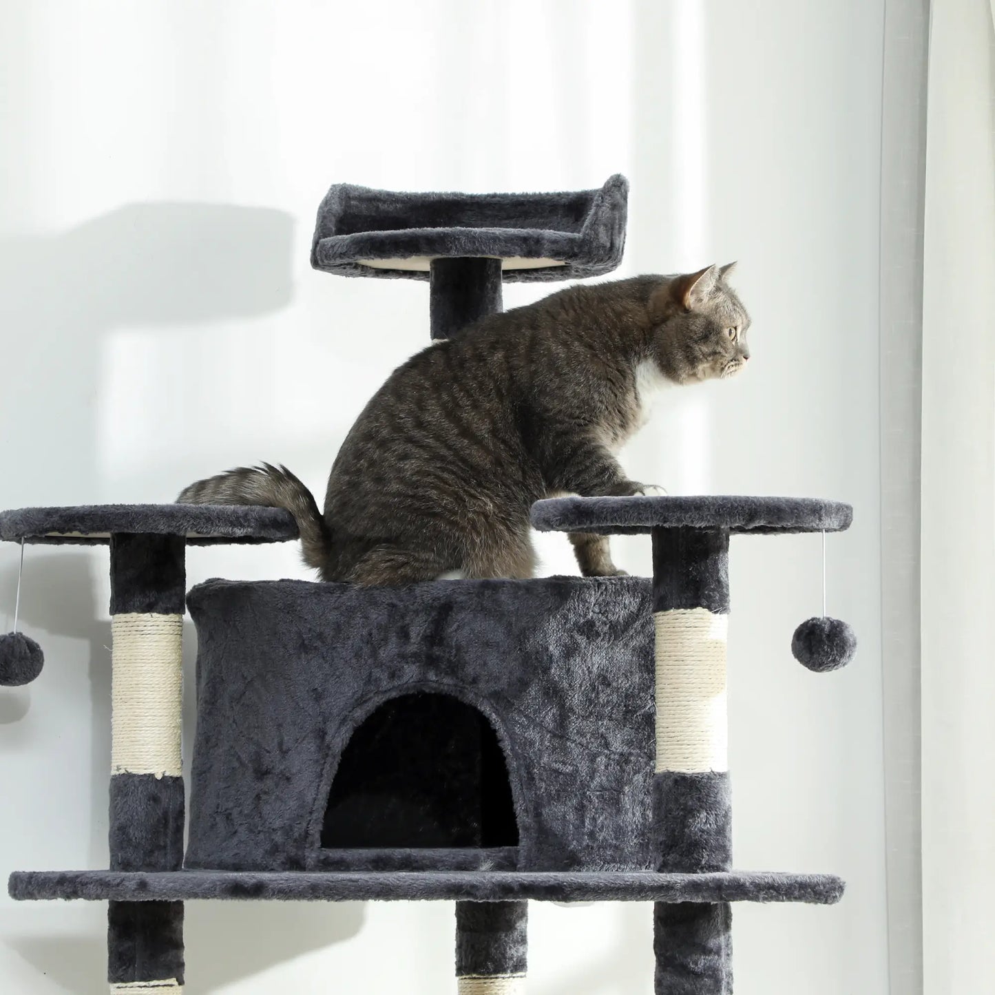 79" Cat Tree, Two Condos, Scratching Posts, Hammocks, Perches, Toys, Dark Grey Cat Towers at Gallery Canada