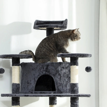 79" Cat Tree, Two Condos, Scratching Posts, Hammocks, Perches, Toys, Dark Grey Cat Towers at Gallery Canada