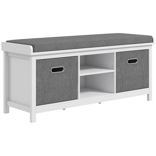 Shoe Storage Bench with Seat, Entryway Bench Seat with Cushion, 2 Drawers and Adjustable Shelf for Hallway, White