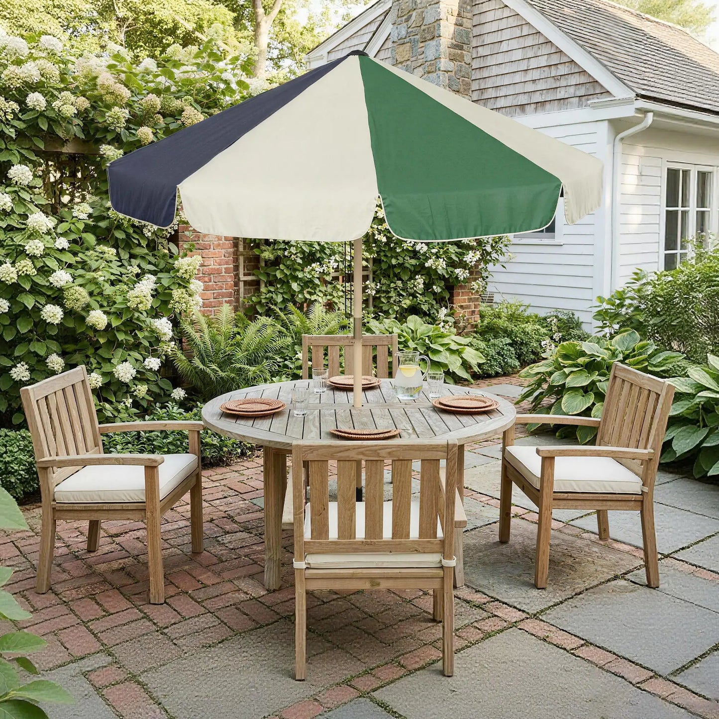 7.4 Ft Patio Umbrella, Wood-Effect Frame, Dark Green Sun Umbrellas at Gallery Canada