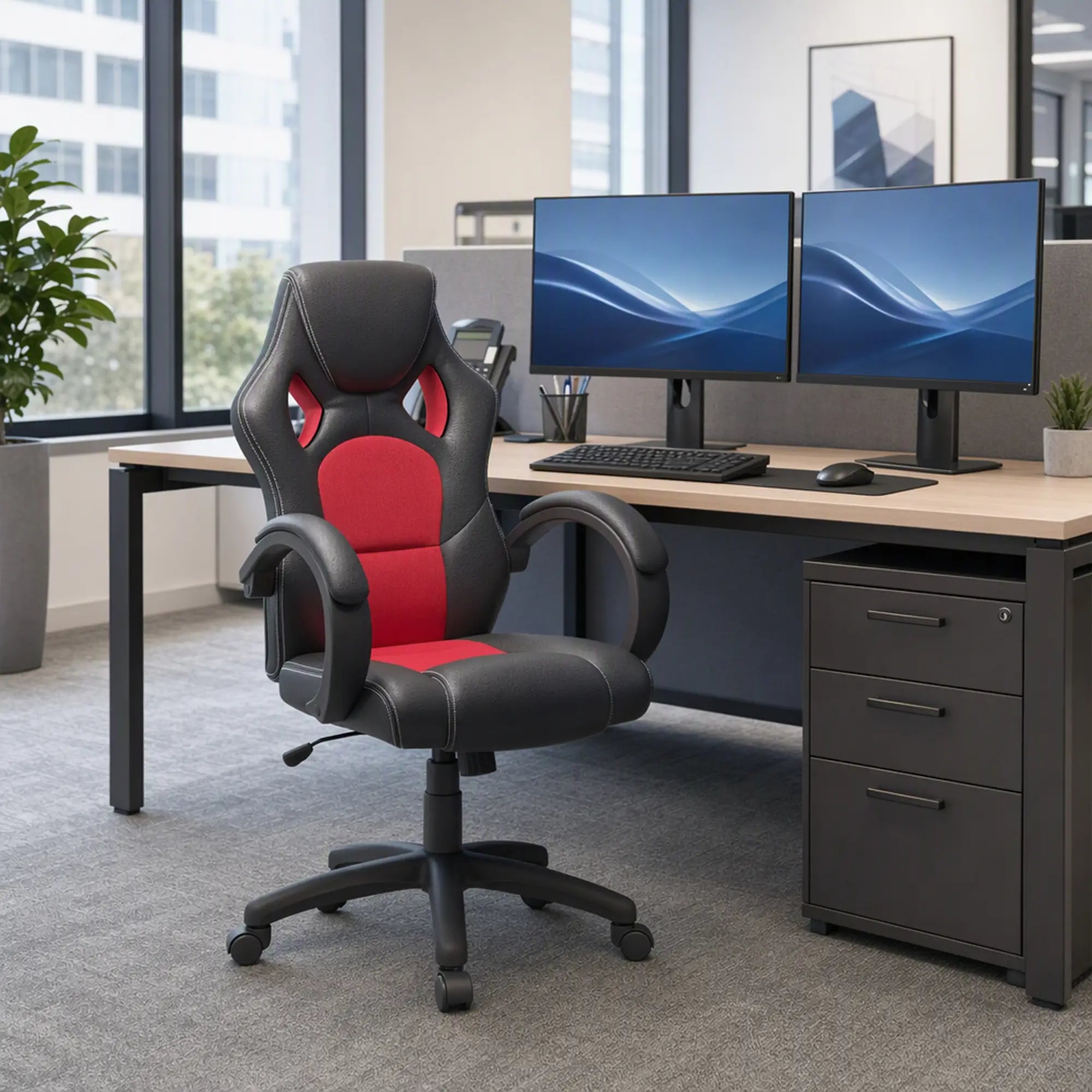 Racing Gaming Chair, Swivel Wheels, Padded Headrest, Tilt Function, Red Video Game Chairs at Gallery Canada