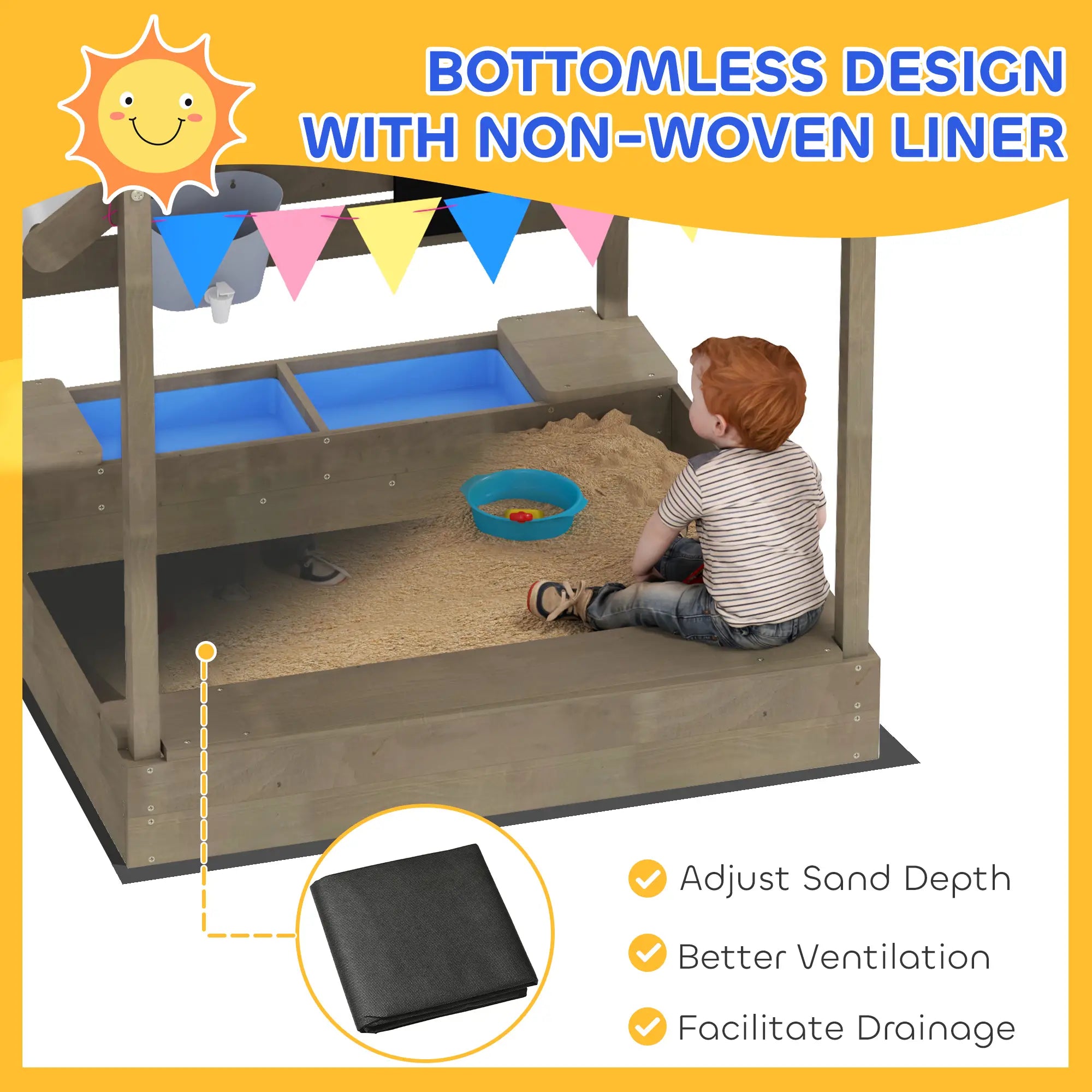 Outdoor Wooden Sandbox With Cover, 3-7 Years Old, Backyard, Grey Sandboxes & Accessories at Gallery Canada