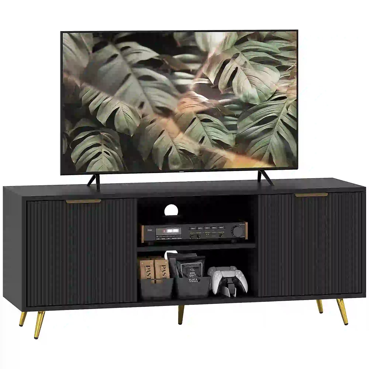 TV Stand for 55 Inch TV, Modern Cabinet with Shelves, Black TV Stands at Gallery Canada