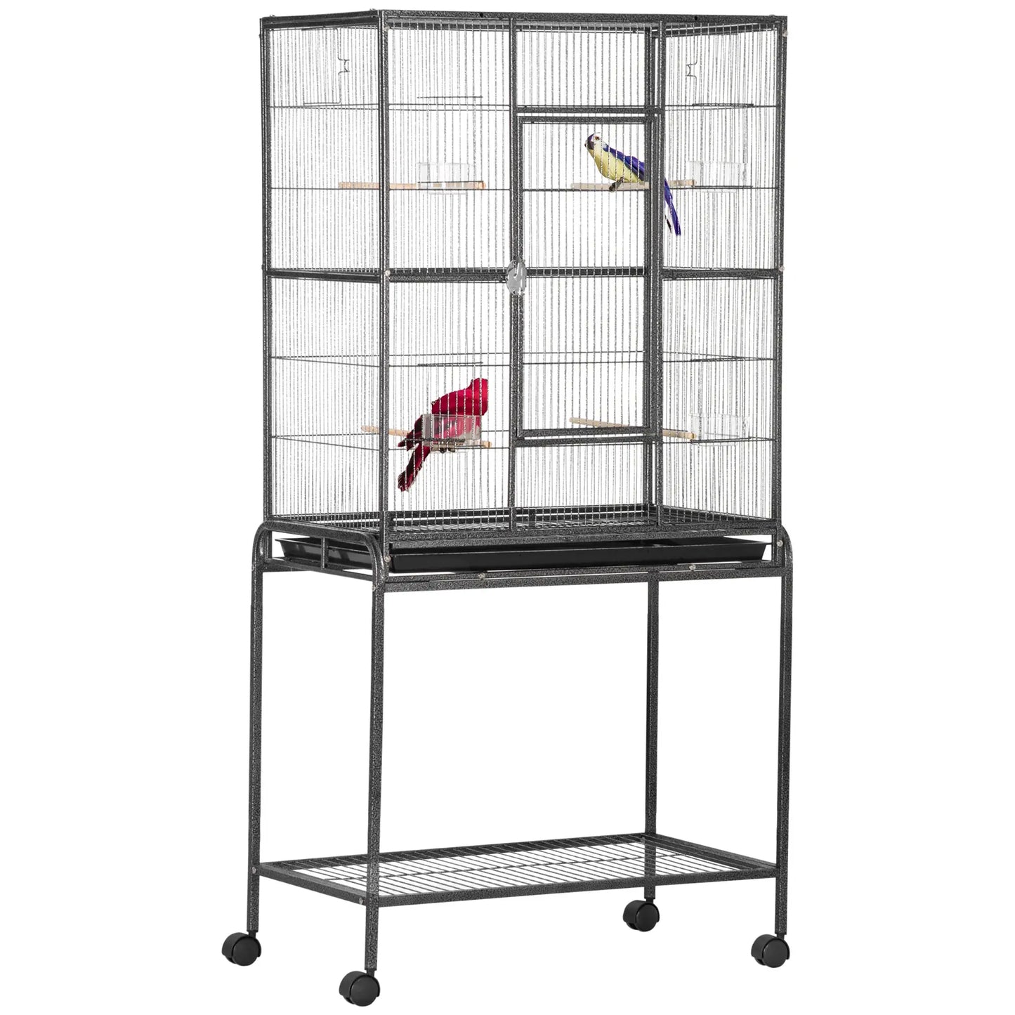 30'' Large Rolling Metal Bird Cage, Detachable Stand, Storage Shelf, Black Bird Cages Black, Gray at Gallery Canada