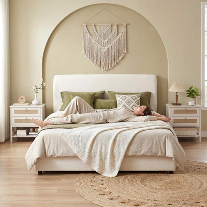 Set Of 2 Rattan Nightstands, 2 Drawers, Storage Shelf, White Oak Bedside Tables at Gallery Canada