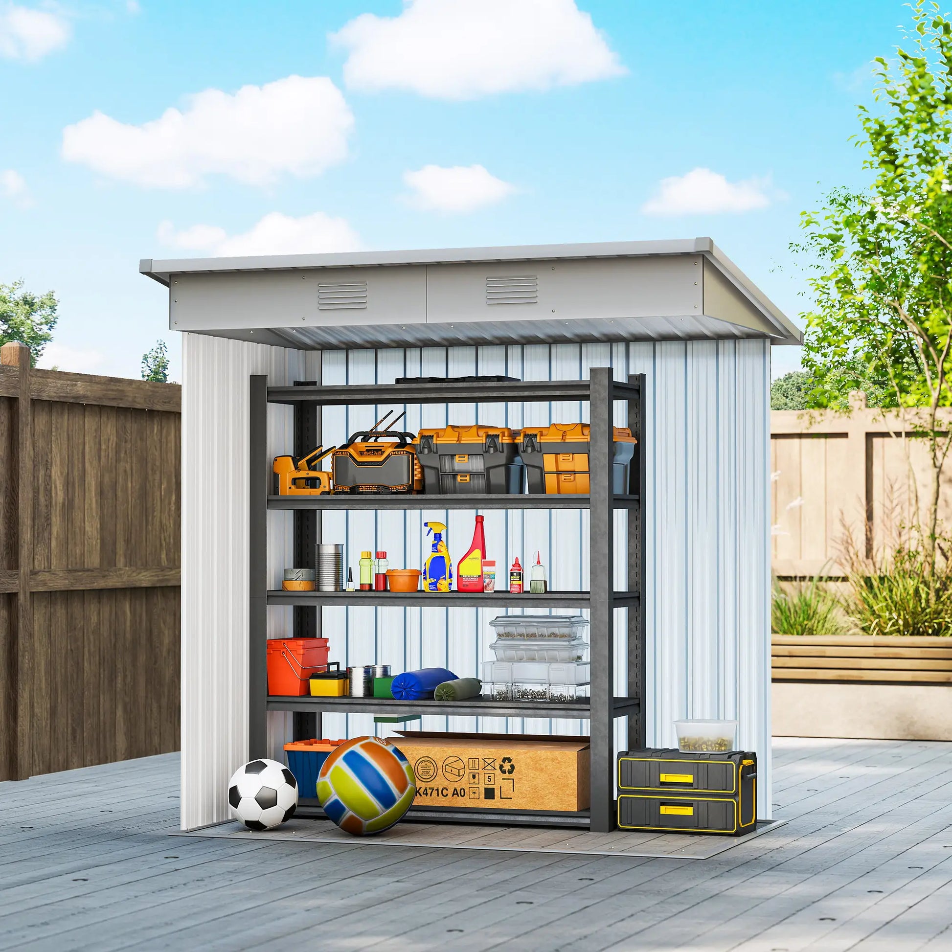 6' x 4' Outdoor Storage Shed, Metal Garden Tool Organizer, Light Grey Sheds at Gallery Canada