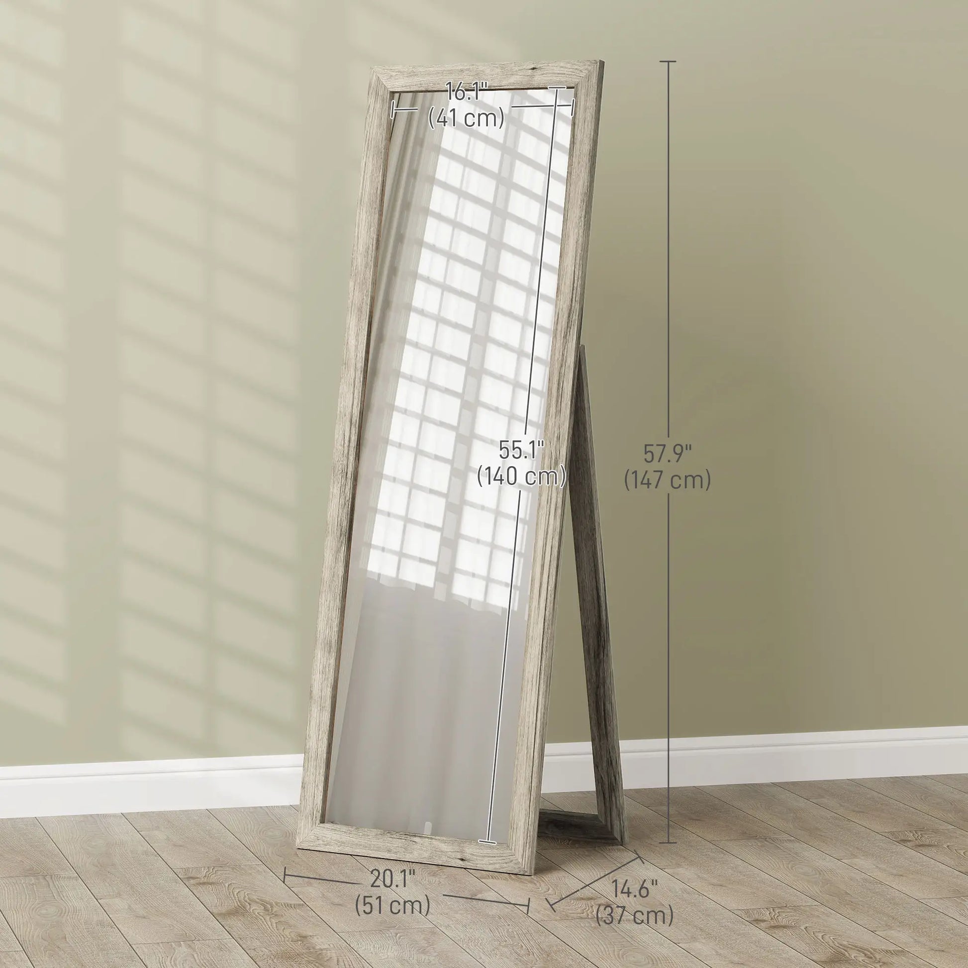 58" x 20" Floor Mirror, Full Body, Bedroom, Living Room, Wood Grain, Grey Full Length Mirrors at Gallery Canada