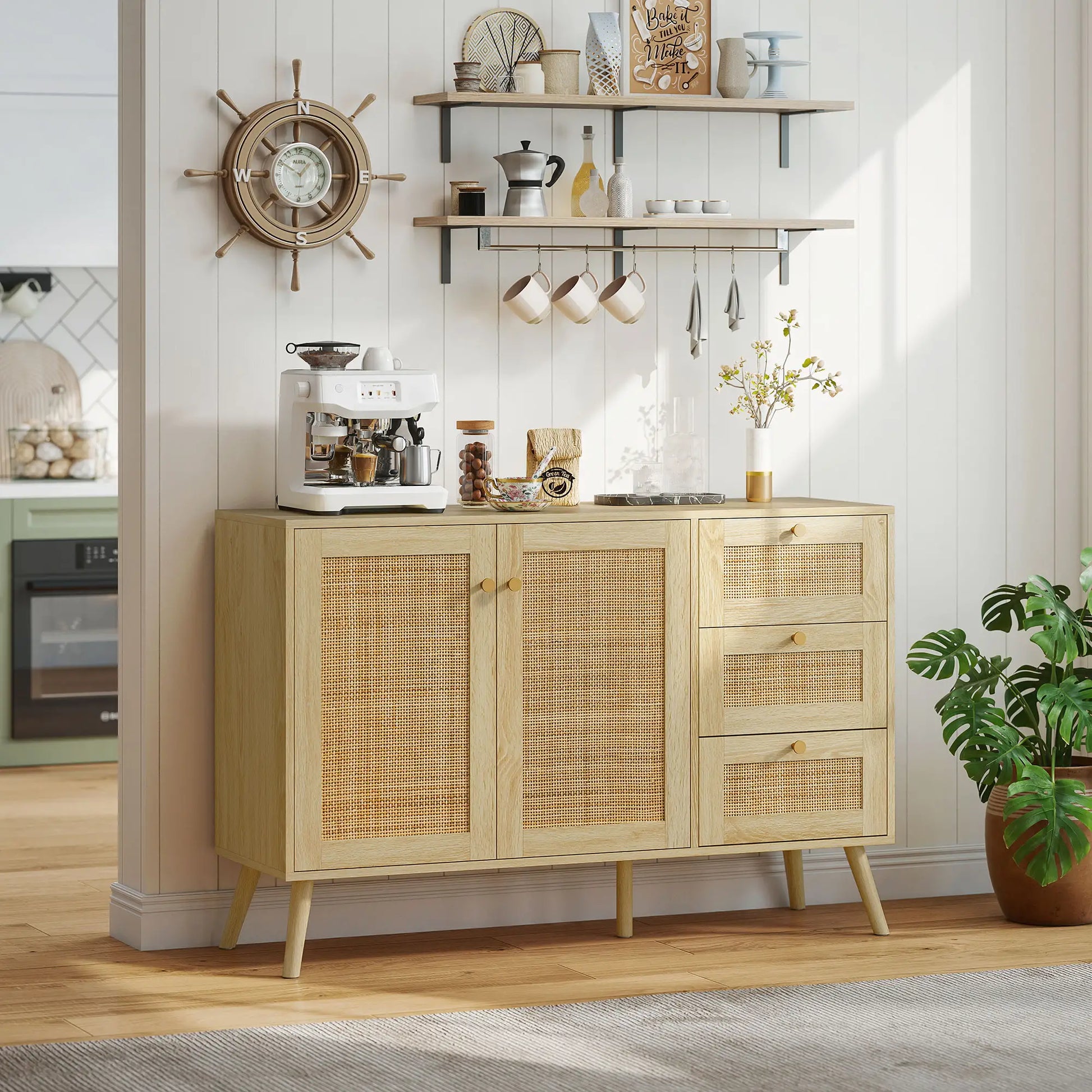 47 Inch Buffet Cabinet, Rattan Sideboard with Drawers, Natural Bar Cabinets at Gallery Canada