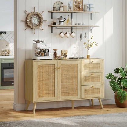 47 Inch Buffet Cabinet, Rattan Sideboard with Drawers, Natural Bar Cabinets at Gallery Canada
