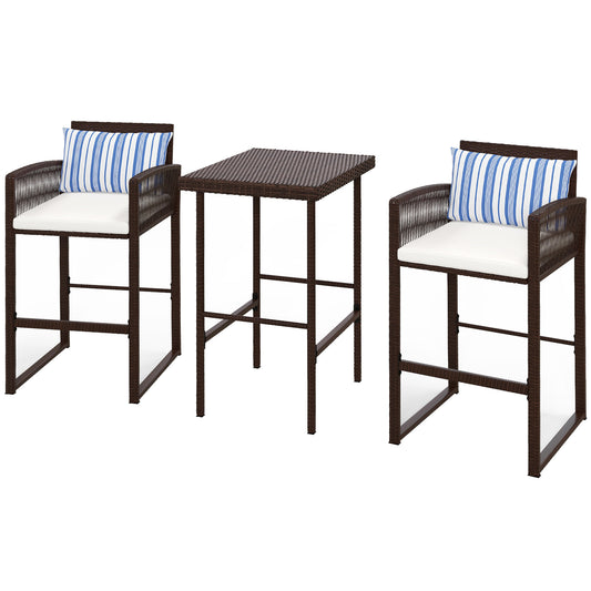 3-Piece Wicker Bar Set, Patio Bar Table Chair with Cushions, for Poolside, 25.2" x 19.3" x 37", White at Gallery Canada