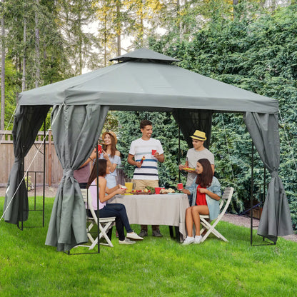 10' x 10' Patio Gazebo, Canopy Shelter with Double-Tier Roof, Dark Grey Gazebos at Gallery Canada