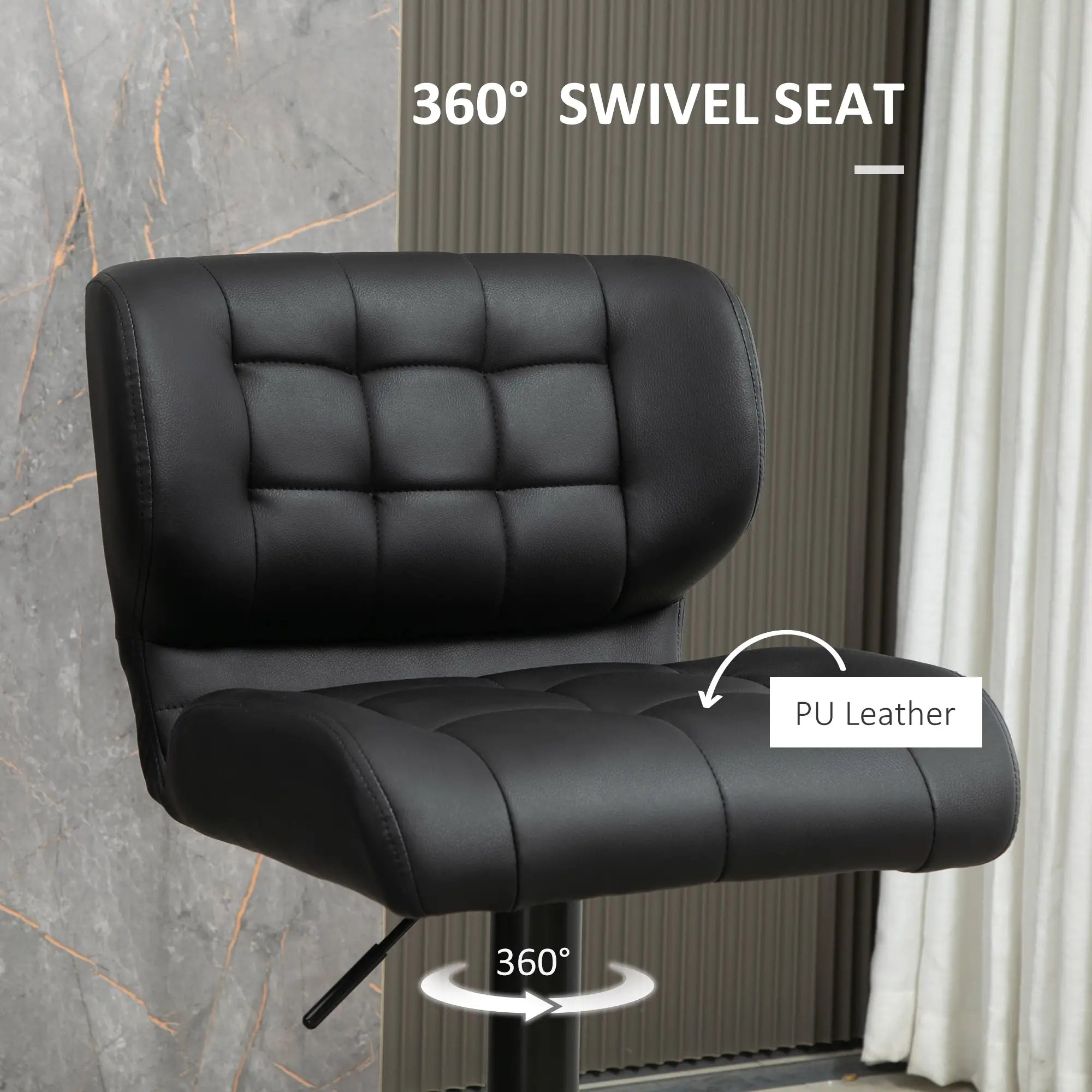 Swivel PU Leather Barstools, Set of 2, Adjustable with Footrest, Black Bar Stools at Gallery Canada