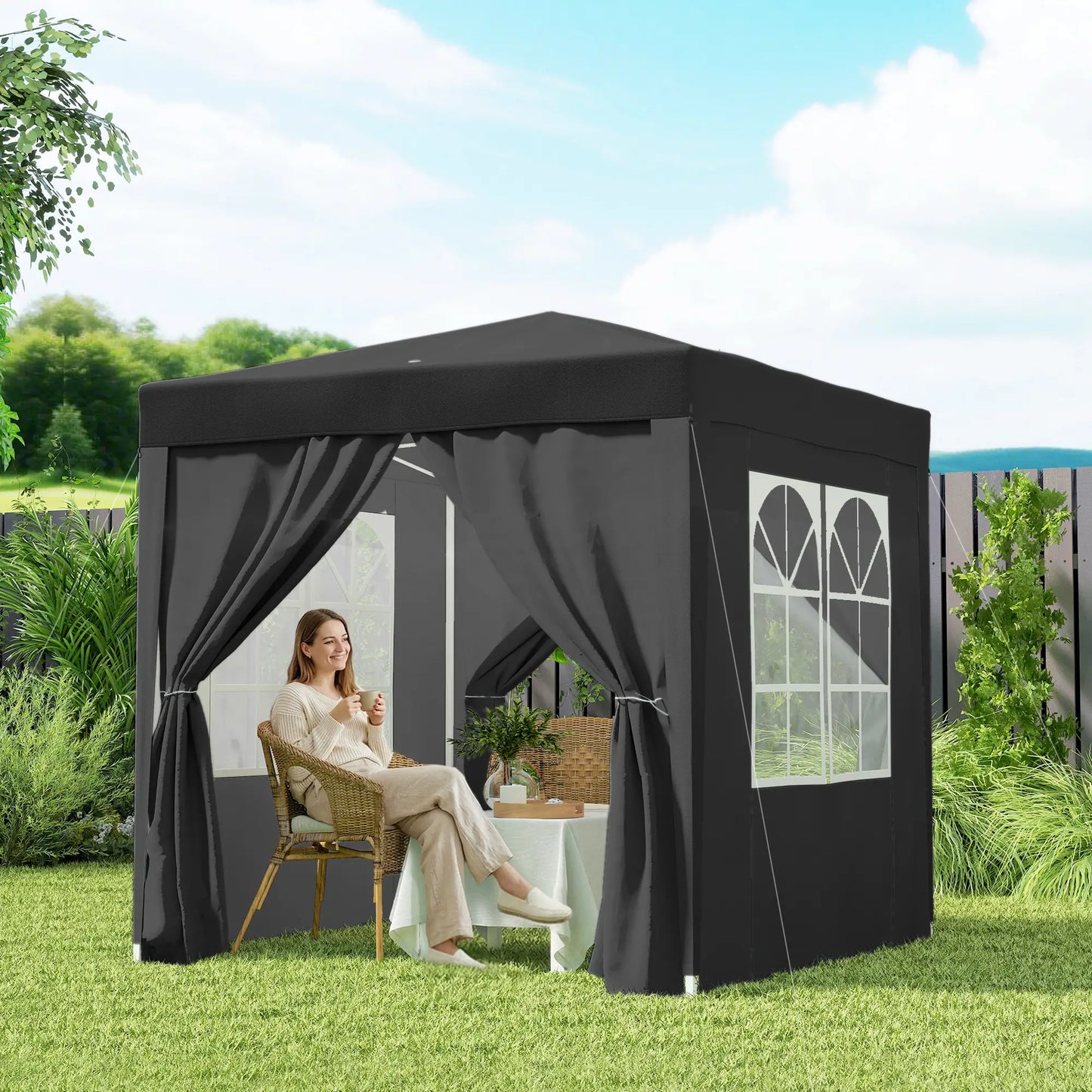 6.6'x6.6' Pop Up Canopy Tent, Instant Sun Shelter, Black Pop Up Canopies at Gallery Canada