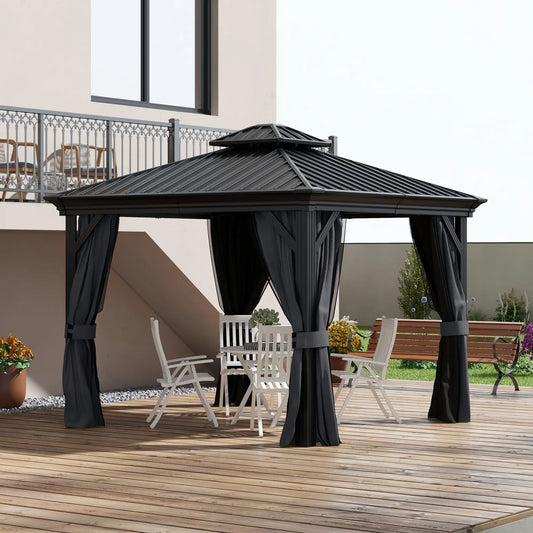 10' x 12' Outdoor Gazebo, Galvanized Canopy, Netting Sidewalls, Dark Grey Gazebos Dark Grey at Gallery Canada