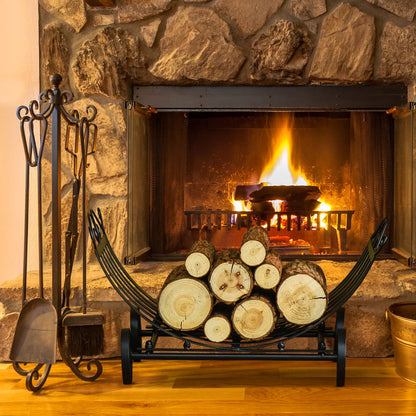 23" Curved Firewood Log Rack, Scroll Design, Indoor Outdoor, Black Firewood Racks at Gallery Canada
