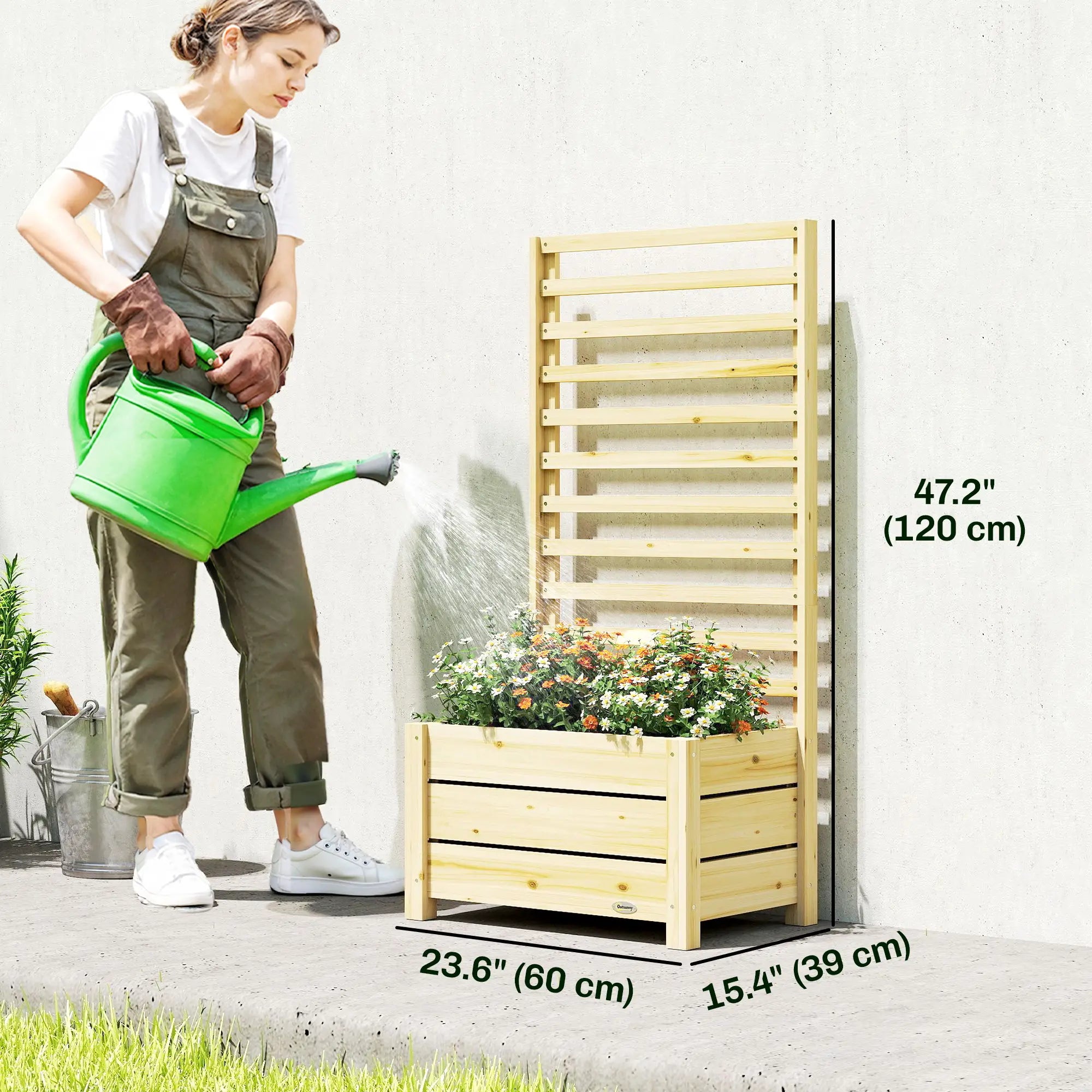 Wooden Raised Garden Bed With Trellis, Elevated Planter Box With Drainage Wooden Planter Boxes at Gallery Canada