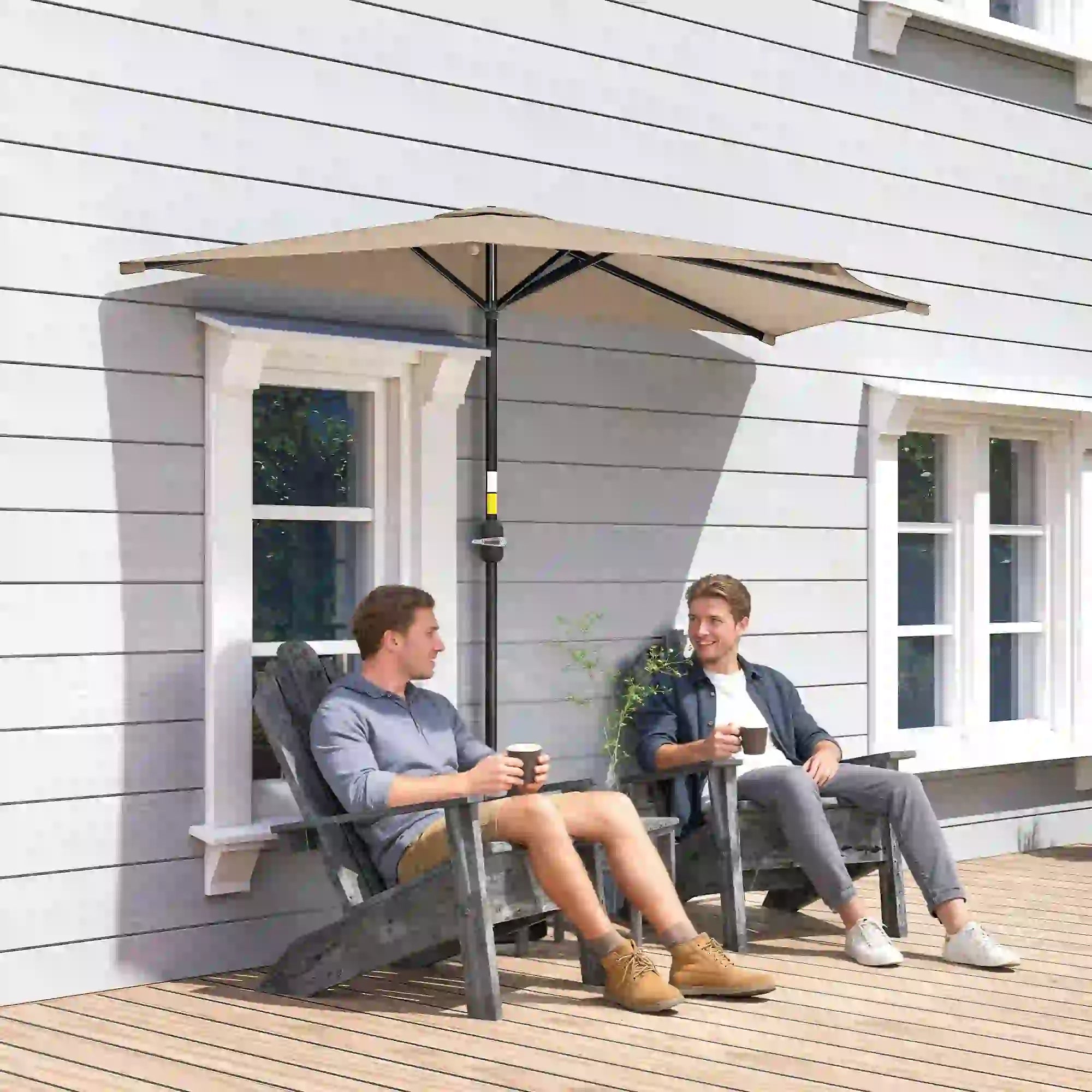 9.8ft Half Umbrella, Semi Round Patio Parasol, Crank Handle, Top Vent, Coffee Half Round Umbrellas at Gallery Canada