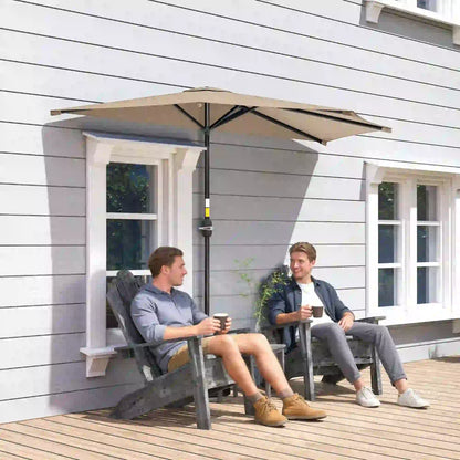 9.8ft Half Umbrella, Semi Round Patio Parasol, Crank Handle, Top Vent, Coffee Half Round Umbrellas at Gallery Canada