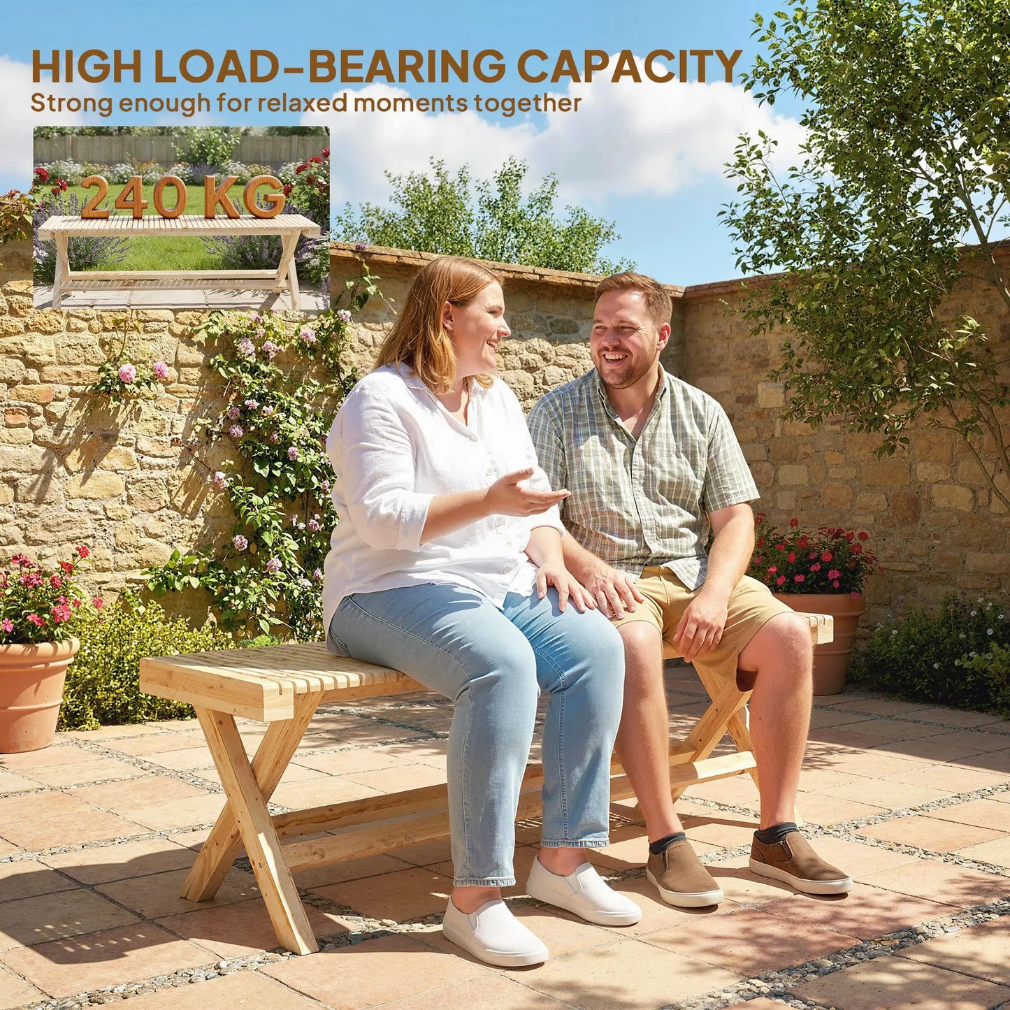55.1" Garden Bench, 2-Seater Outdoor Bench, Natural Wood Finish Outdoor Benches at Gallery Canada