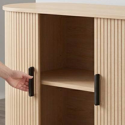 Mid Century Fluted Buffet Cabinet With Sliding Doors, 55", Natural Storage Cabinets at Gallery Canada