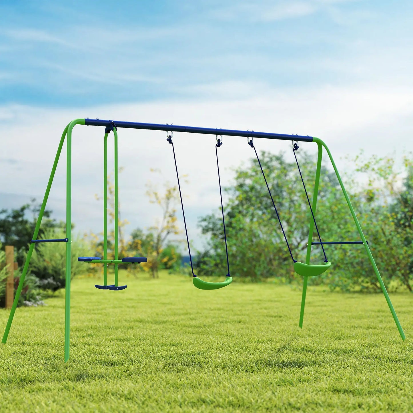 3 in 1 Metal Swing Set, Double Swings, Glider, Green Gym Sets & Swings at Gallery Canada