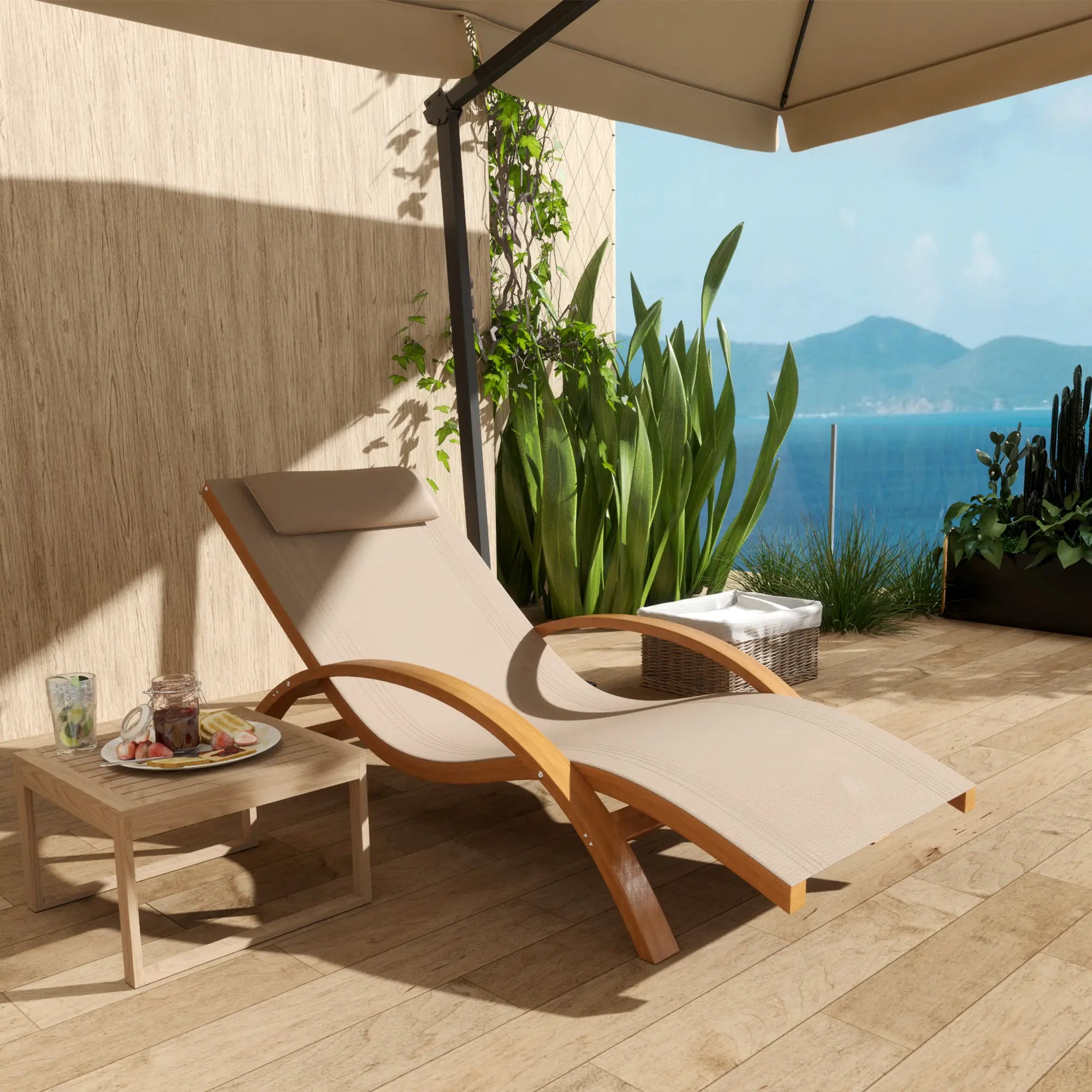 Wood Chaise Lounge Chair, Recliner, Outdoor Patio, Teak, Light Khaki Lounger Chairs at Gallery Canada