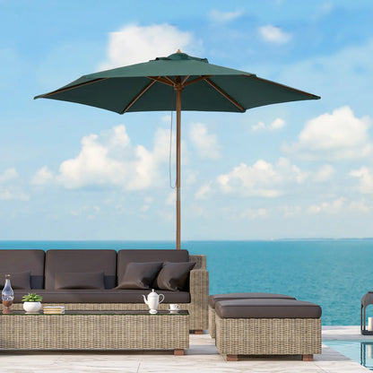 8FT Wood Patio Umbrella, Round Garden Parasol, Bamboo Ribs, Dark Green Sun Umbrellas at Gallery Canada