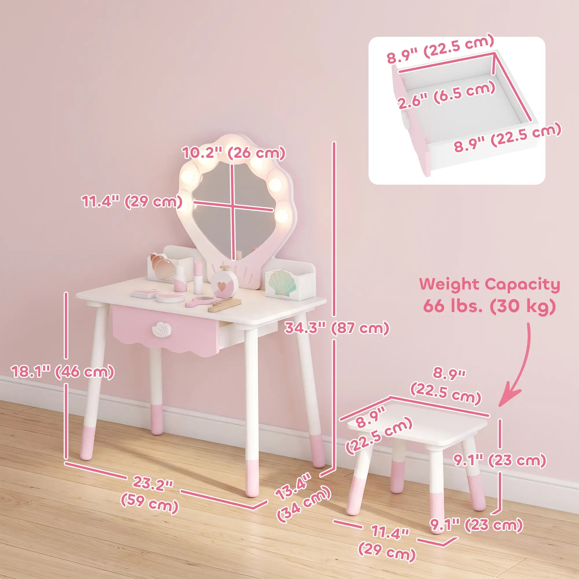 Kids Vanity Set with Lights, Mirror, Stool, Accessories for 3-8 Years, Pink Toy Vanity at Gallery Canada
