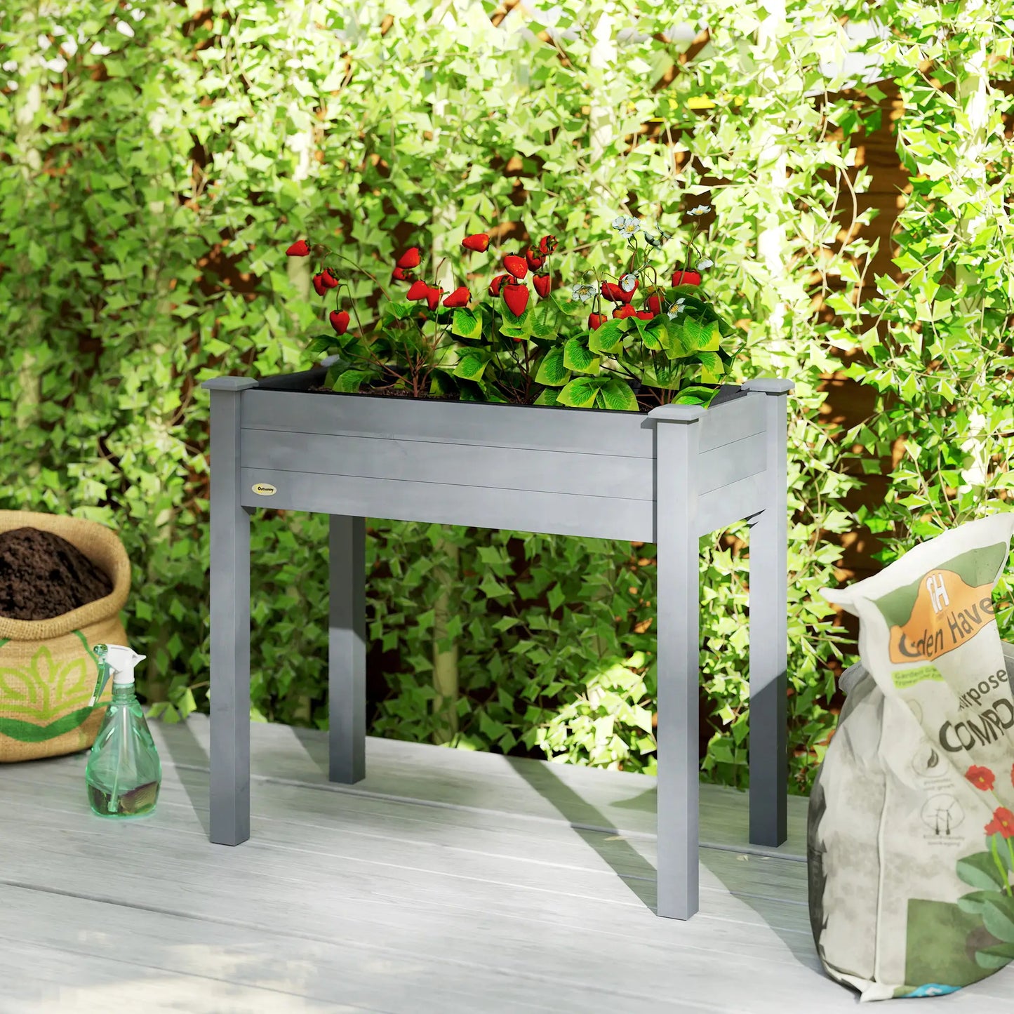 34"x18"x30" Wooden Raised Garden Bed, Elevated Planter Box with Legs, Dark Grey Raised Garden Beds at Gallery Canada