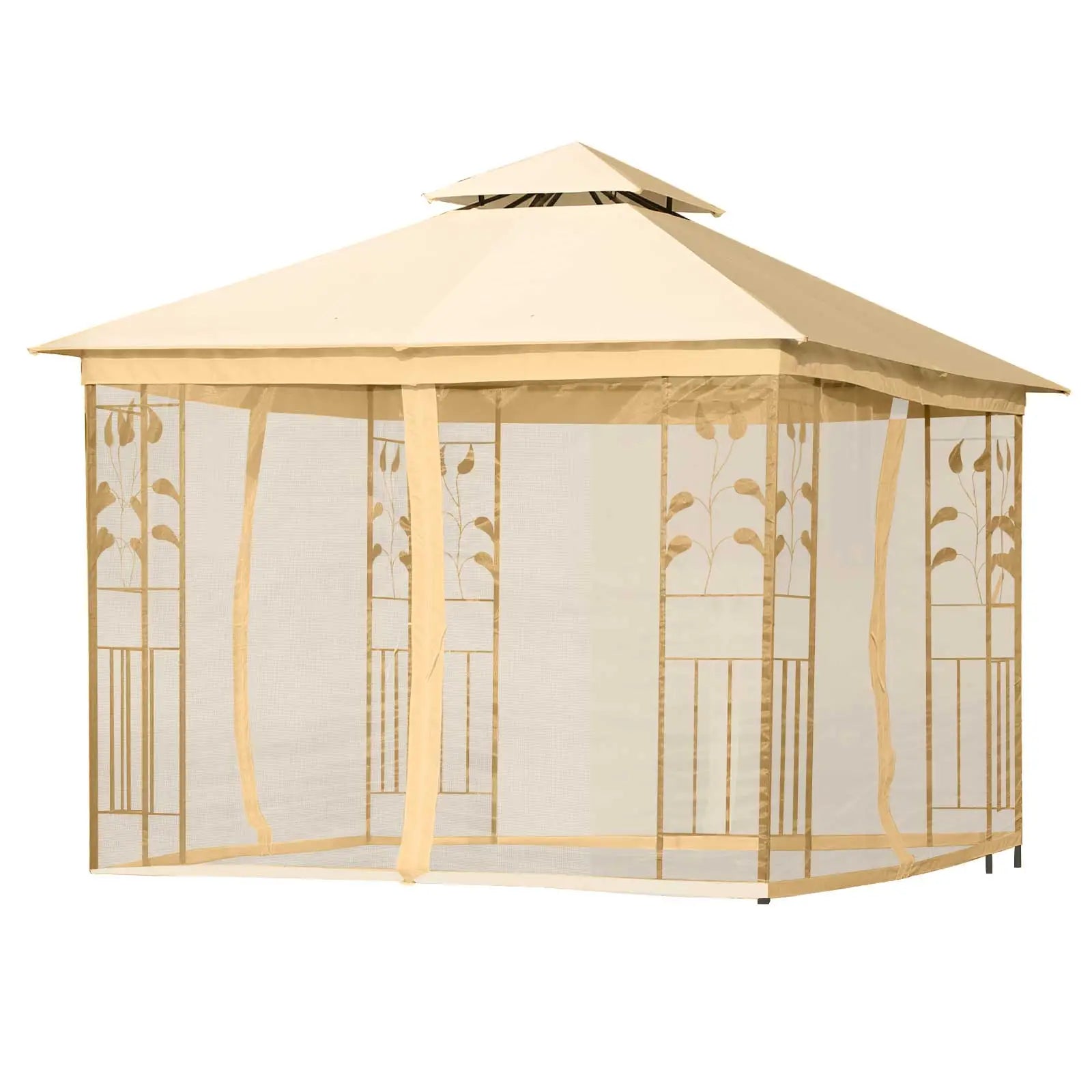 10'x10' Steel Patio Gazebo, Soft-Top, 2-Tier Roof, Beige Gazebos at Gallery Canada