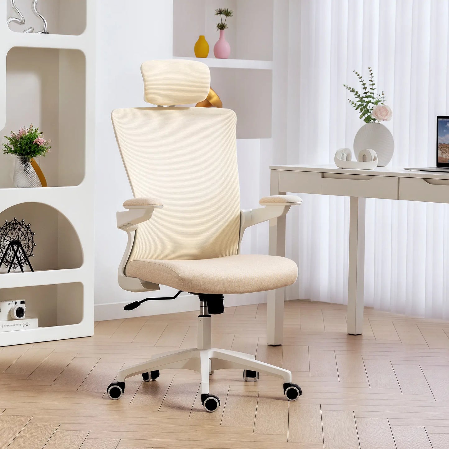 Ergonomic Office Chair, Swivel Desk Chair, Adjustable Lumbar Support, Headrest, Height, Flip-Up Armrests, Beige Task Chairs at Gallery Canada