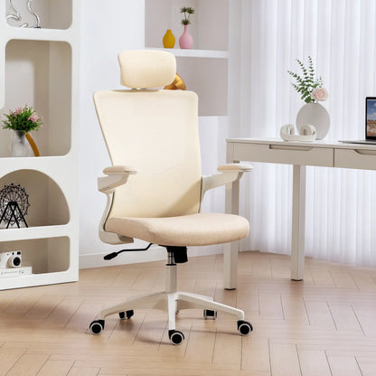 Ergonomic Office Chair, Swivel Desk Chair, Adjustable Lumbar Support, Headrest, Height, Flip-Up Armrests, Beige Task Chairs at Gallery Canada