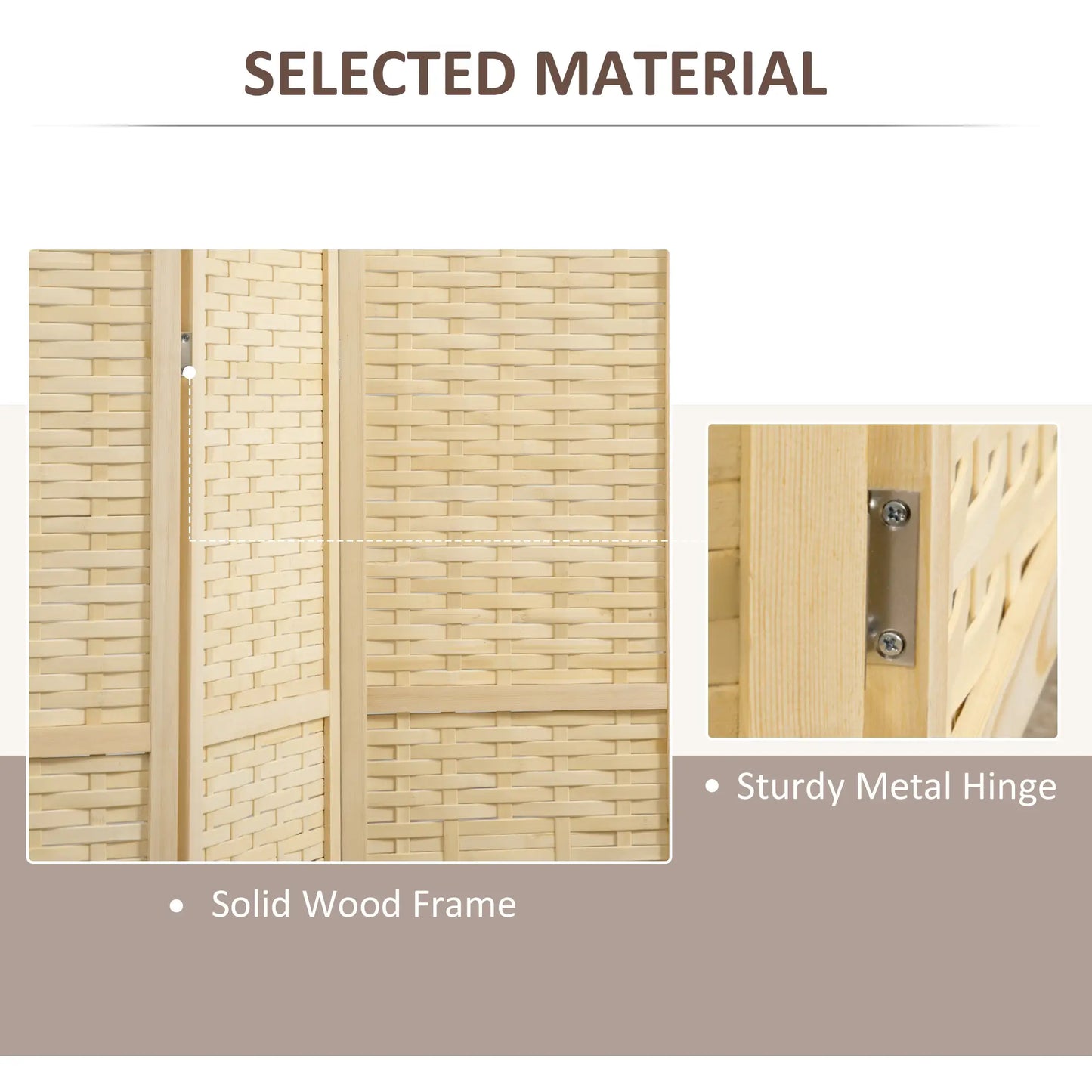 4-Panel Bamboo Room Divider, 5.6 FT, Natural Wood Privacy Screen Room Dividers at Gallery Canada