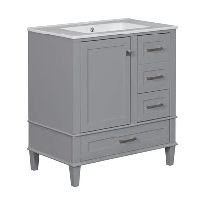 Bathroom Vanity with Sink, Solid Wood, Storage Cabinet, 30" L x 18" W x 34" H, Grey Sink Cabinets at Gallery Canada