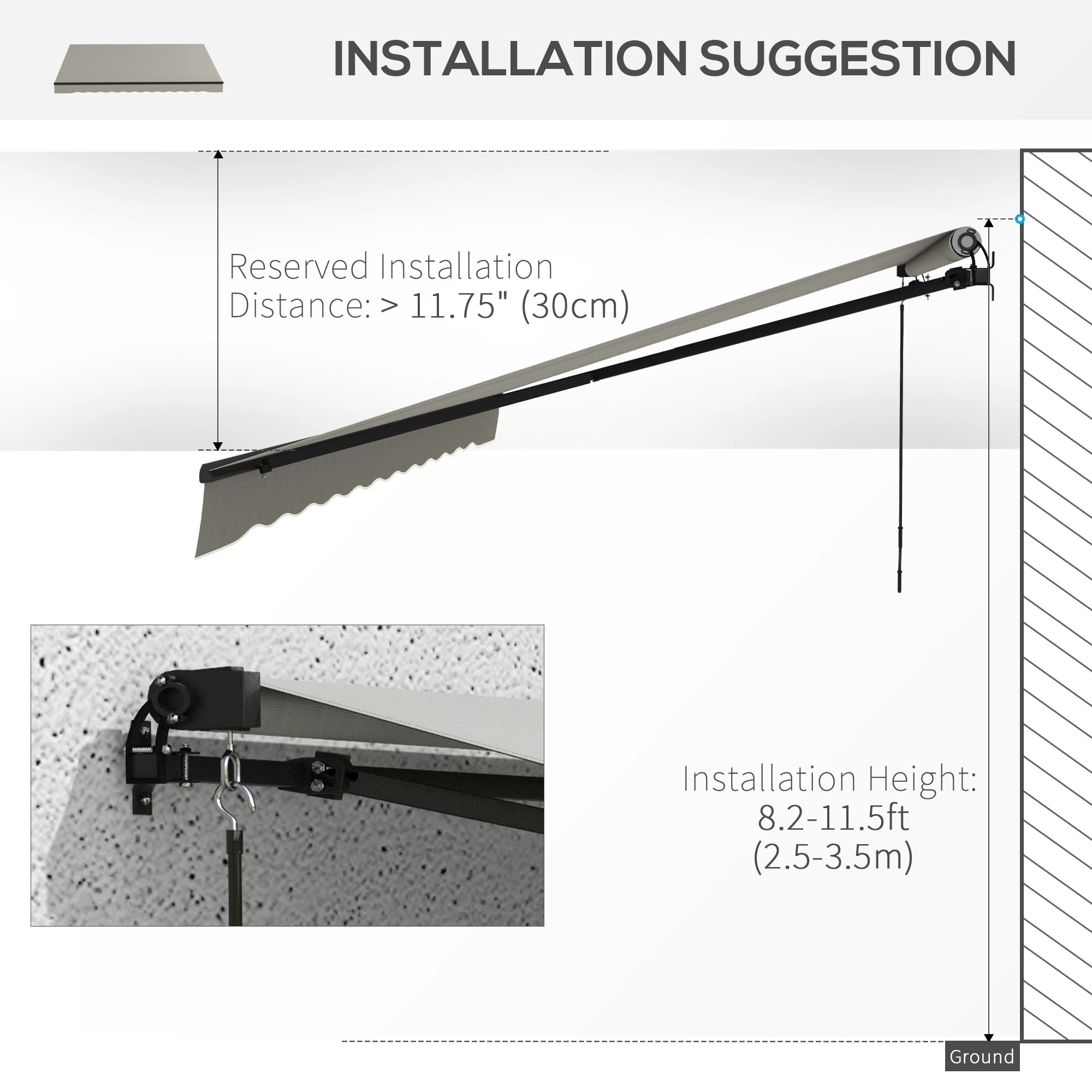 12' x 10' Retractable Awning, UV Resistant Sunshade, Light Grey Deck Awnings at Gallery Canada