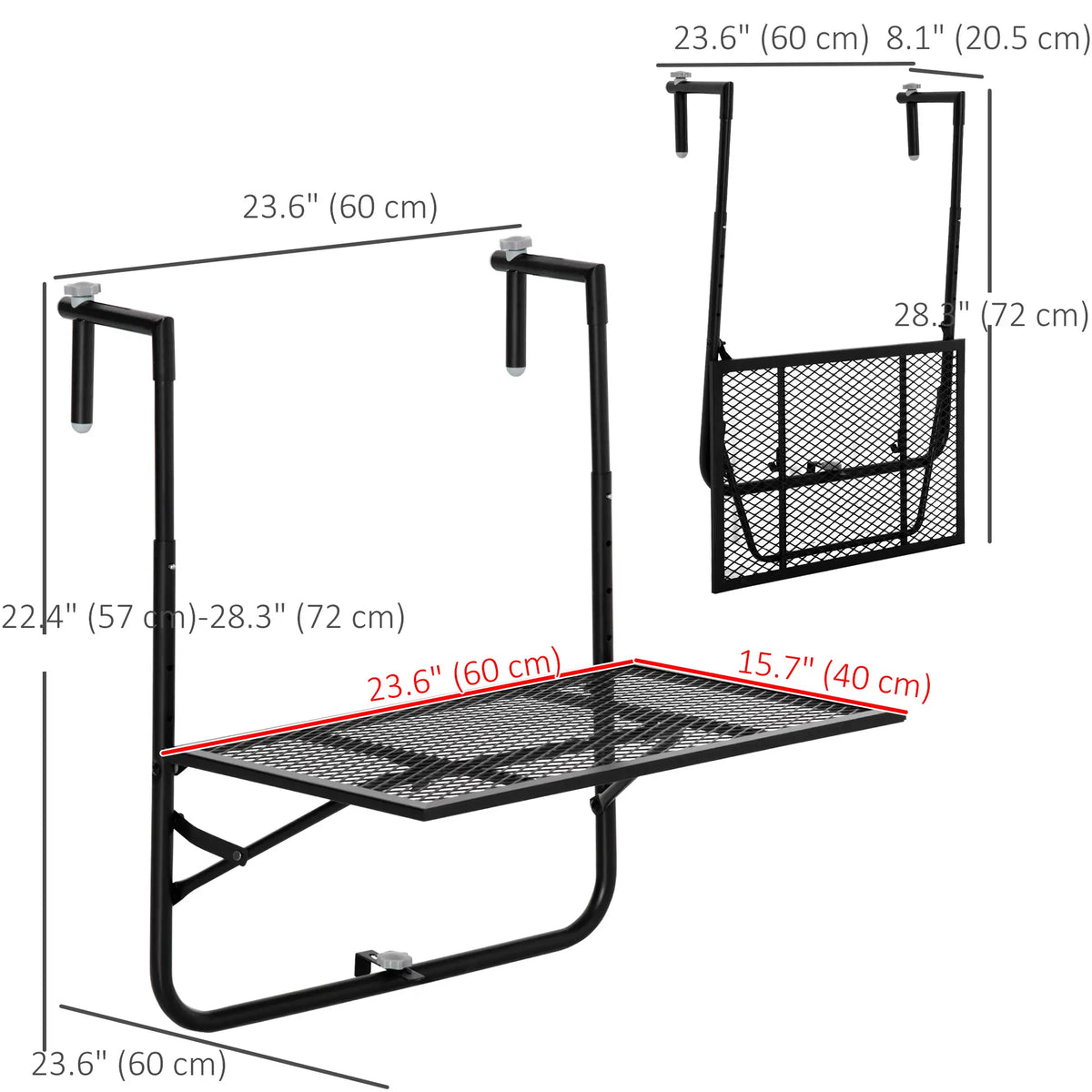 Metal Wall Mount Desk, Adjustable Folding Balcony Table, Black Balcony Table Hanging at Gallery Canada