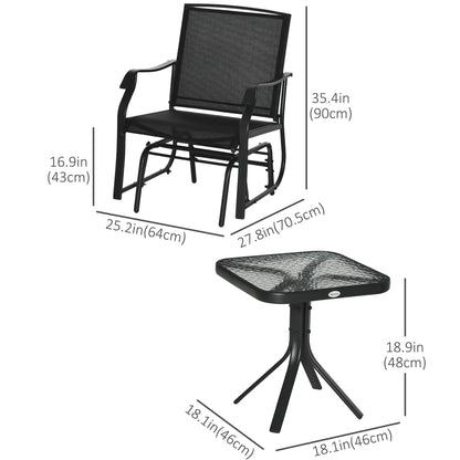 3 Piece Patio Glider Set, Breathable Mesh Seat, Glass Top Table, Black Outdoor Gliders at Gallery Canada