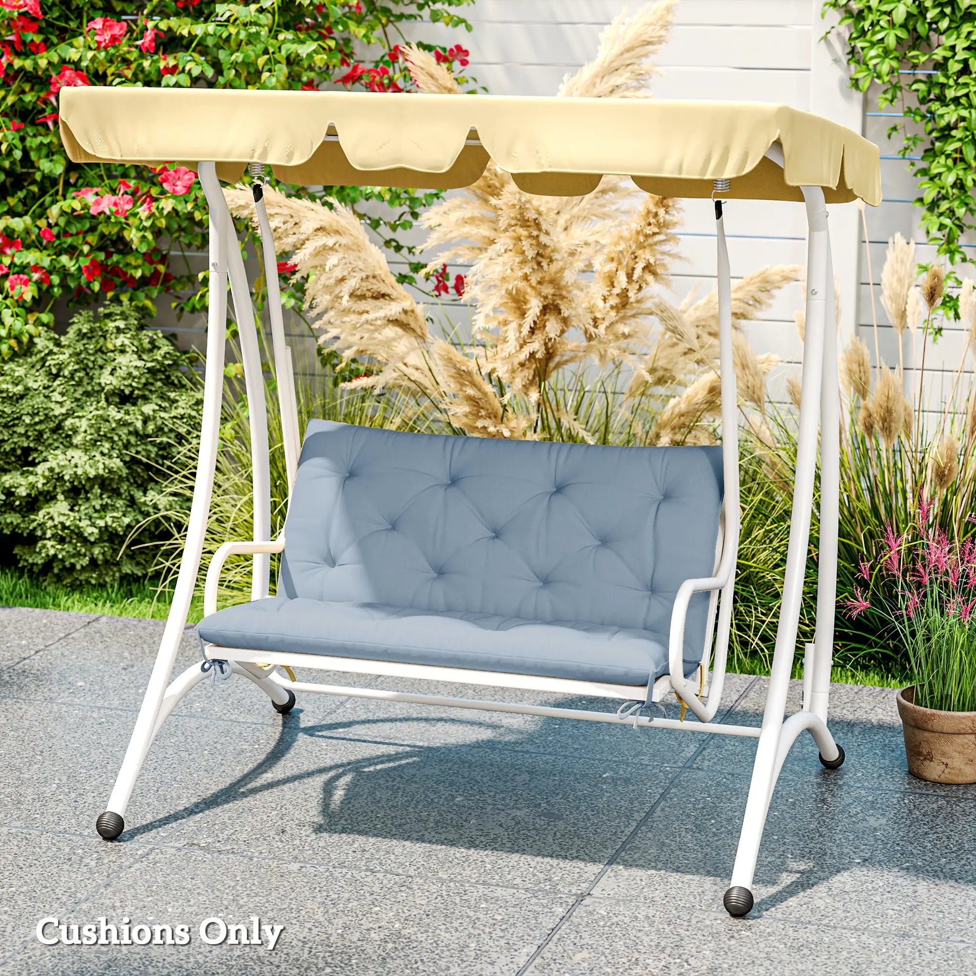 Garden Bench Cushion, 2 Seater with Backrest, Non-Slip Thick Pad, Blue Patio Chair Cushions at Gallery Canada