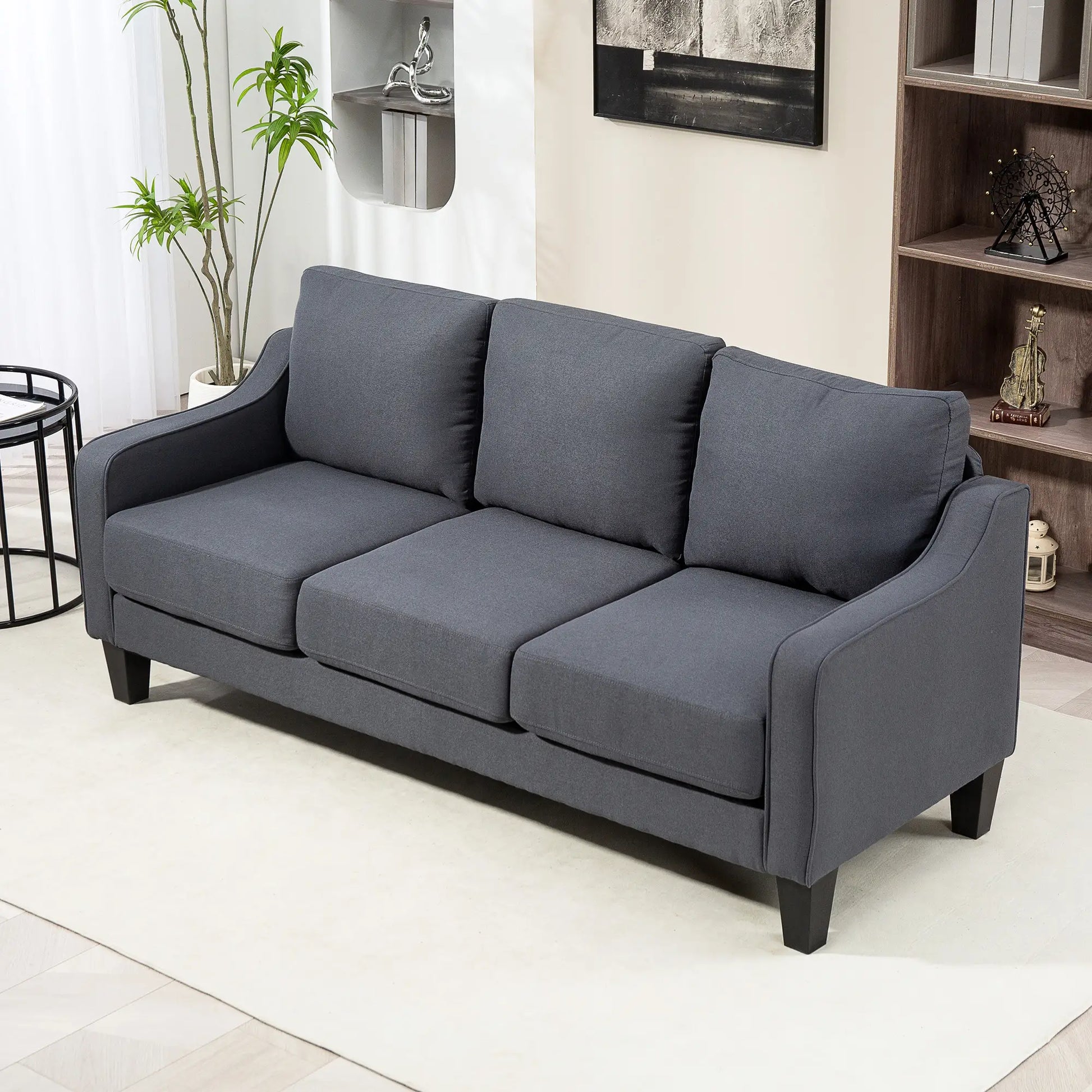 3 Seater Sofa, Modern Pocket Spring Couch, Linen Upholstered, Charcoal Grey 3-Seater Sofas at Gallery Canada