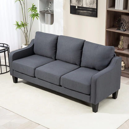 3 Seater Sofa, Modern Pocket Spring Couch, Linen Upholstered, Charcoal Grey 3-Seater Sofas at Gallery Canada