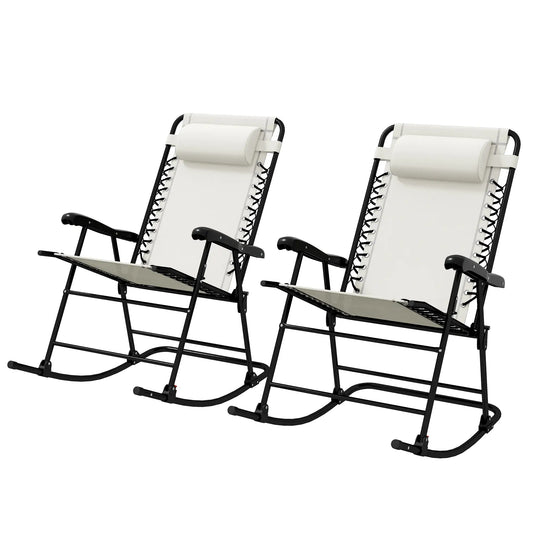 2pc Foldable Rocking Chair Set, Breathable Mesh Seat, Cream Outdoor Rocking Chairs Cream White, Black at Gallery Canada