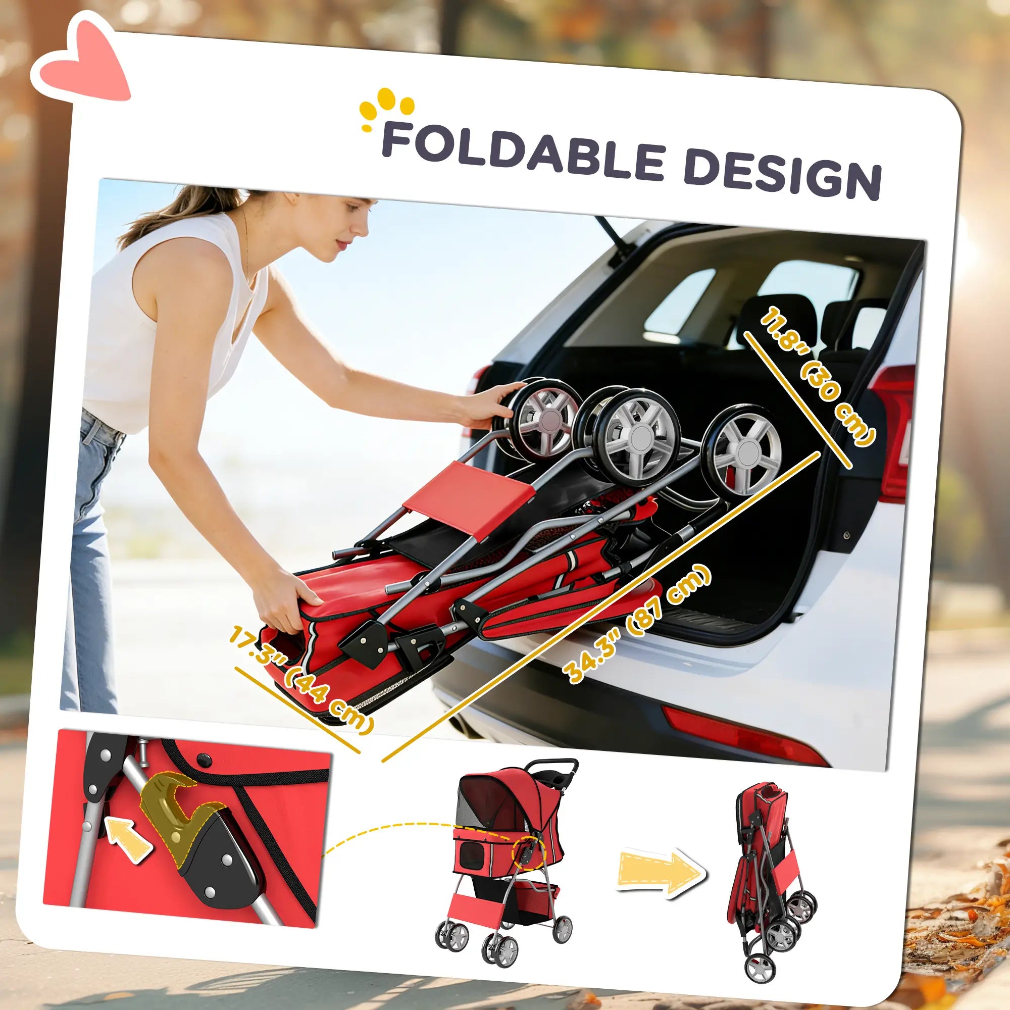 Foldable Pet Stroller, 360° Swivel Wheels, Reflective Strips, Red Dog Bike Trailers & Strollers at Gallery Canada