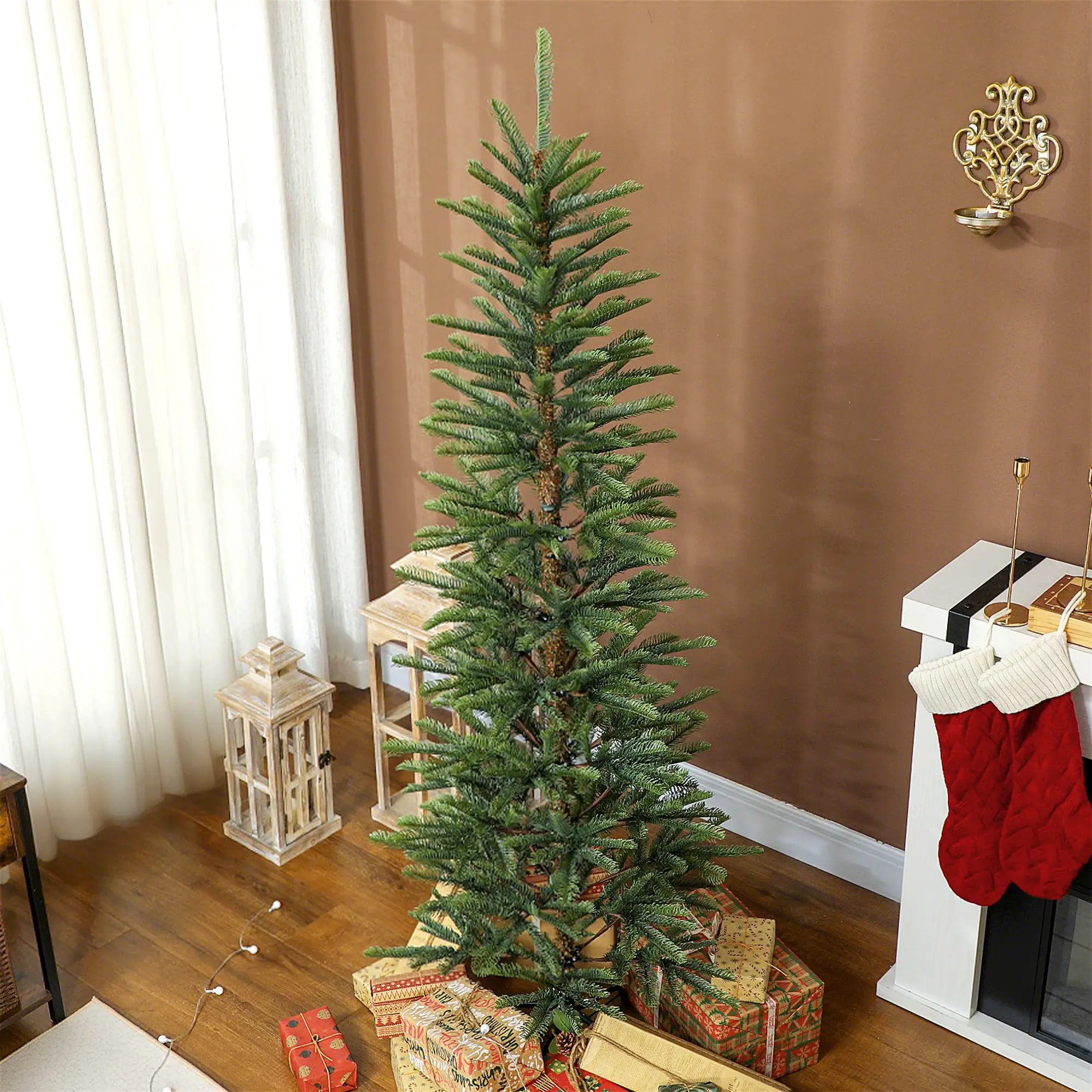 6 ft Artificial Fir Pencil Christmas Tree, Metal Stand, Green Pencil Christmas Trees at Gallery Canada