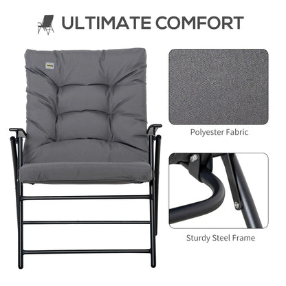 Foldable Lounge Chair, Fabric Upholstered Recliner, Outdoor Lounger with Armrest, Metal Frame for Backyard, Grey Patio Chairs at Gallery Canada
