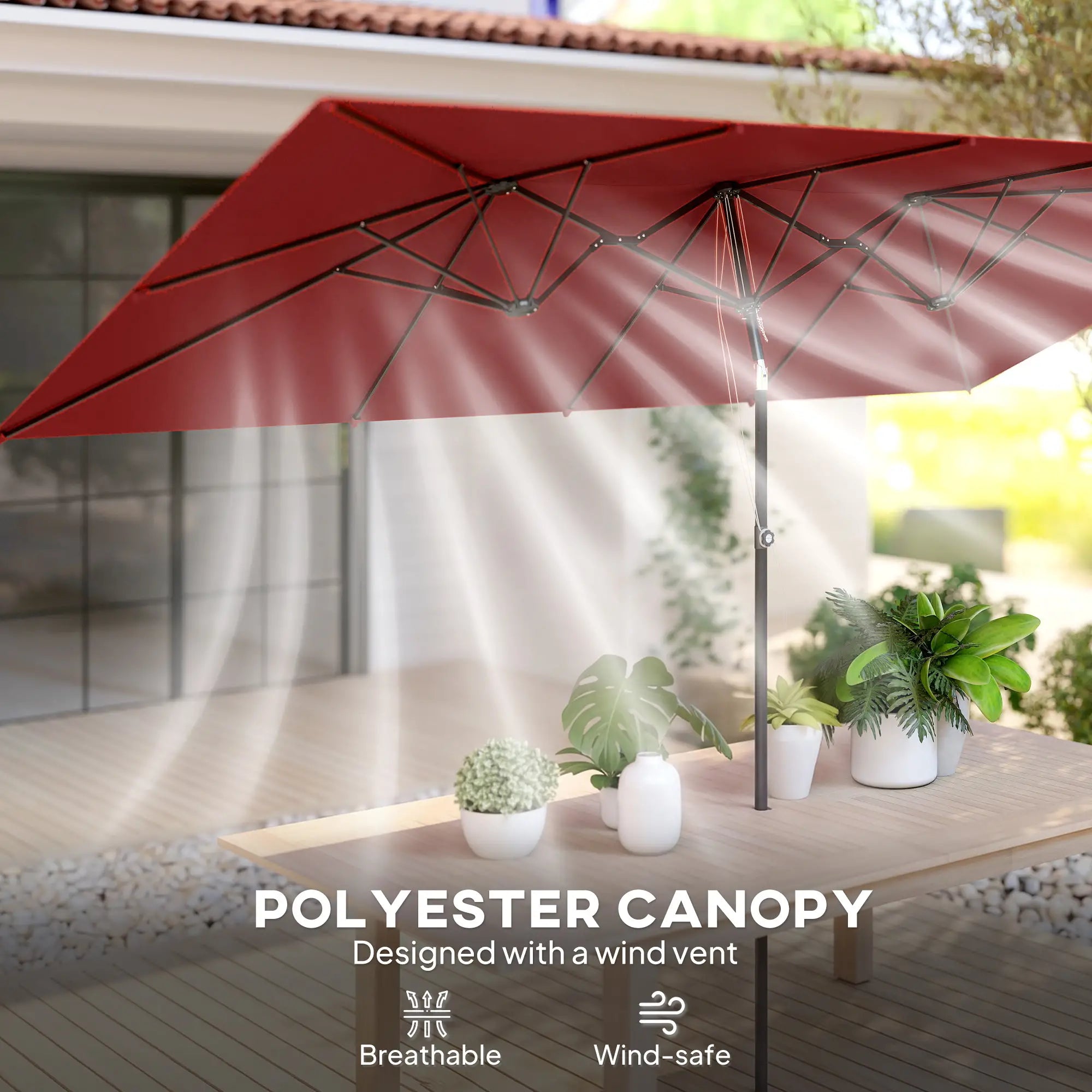 Double-Sided Patio Umbrella With Tilt, Wine Red Sun Umbrellas at Gallery Canada