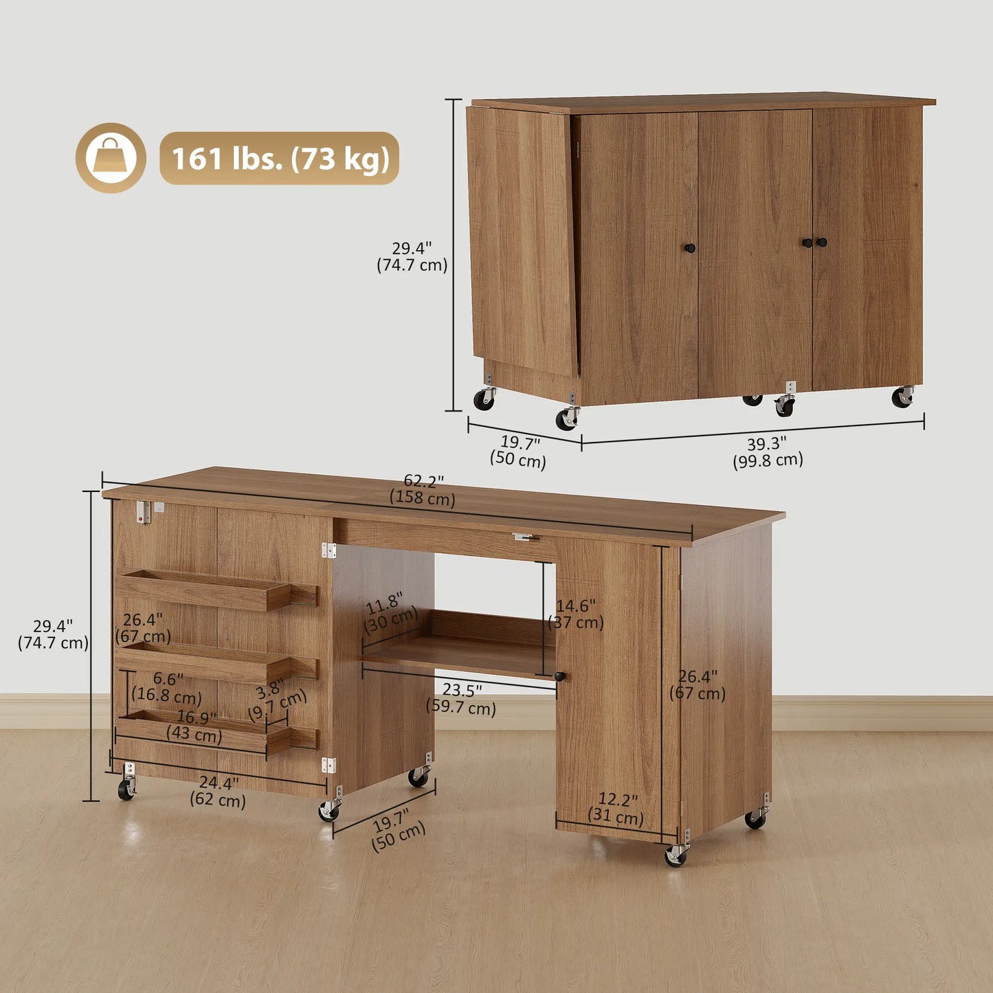 Sewing Machine Table, Drop Leaf, 2 Doors, Adjustable Shelf, Brown Sewing Cabinets at Gallery Canada