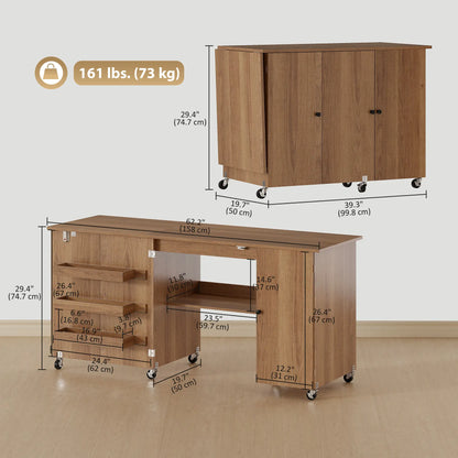 Sewing Machine Table, Drop Leaf, 2 Doors, Adjustable Shelf, Brown Sewing Cabinets at Gallery Canada