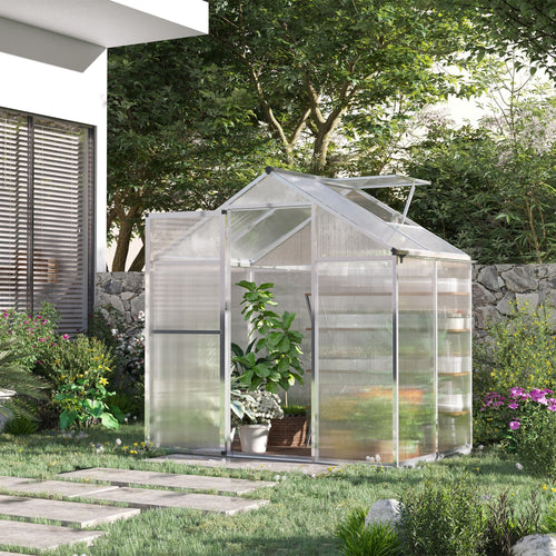 4' x 6.2' x 6.4' Walk-in Garden Greenhouse, Polycarbonate Panels Plants Flower Growth Shed, Cold Aluminum Frame Outdoor Portable Warm House